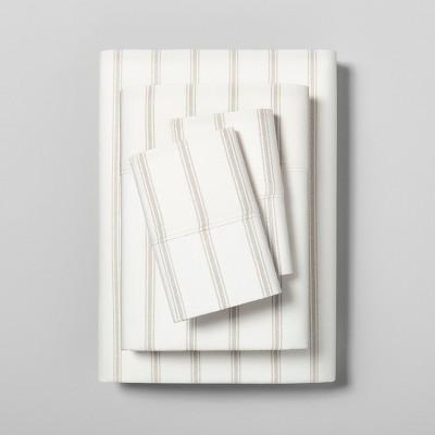 Queen Sheet Set Organic Tic Stripe Sour Cream / Pebble - Hearth & Hand™ with Magnolia