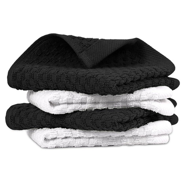 Infinitee Xclusives Premium Dish Cloth 100% Cotton 12 x 12 Inches |Pack of 4| - Ultra Soft Tea Towels - Highly Absorbent Kitchen Rags - Terry Dishcloth for Kitchen and Household Cleaning |Black|