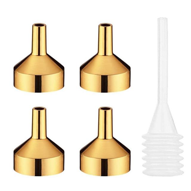 Lisapack 4 PCS Metal Small Funnel, Tiny Funnel for Filling Bottles, Mini Funnel to Transfer Cosmetics, Essential Oils, Perfume, Cologne (Gold)