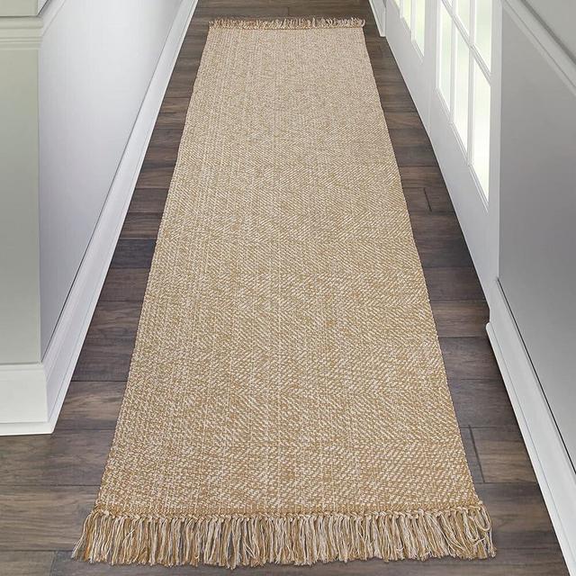 Collive Long Hallway Runner Rug 2.6' x 8', Washable Runner Indoor Entryway Rug, Tan Braided Woven Kitchen Runner Rugs Low-Profile Front Door Floor Carpet for Laundry Room Bedroom Doorway
