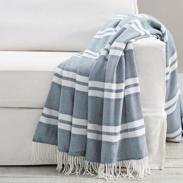 Picnic Striped Throw, 60 x 80", Steel Blue