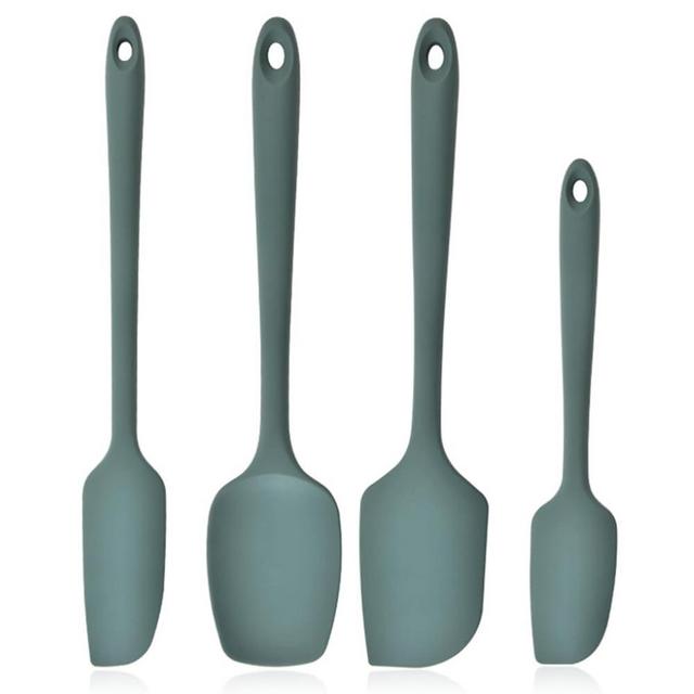 Silicone Spatula, 4-Pack Silicone Set Heat Resistant for Non Stick,Food Grade Cookware with Stainless Steel for Mixing,Cooking,Baking,Flipping,Spreading,Lifting,Serving,BPA Free,Dishwasher Safe(Green)