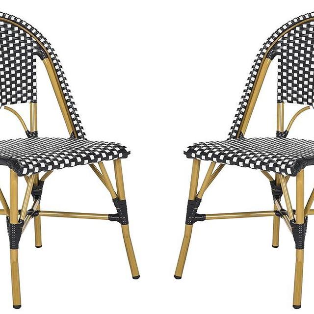 Safavieh Home Collection Hooper Indoor-Outdoor Stacking Side Chairs | Black, White Light Brown | Set of 2