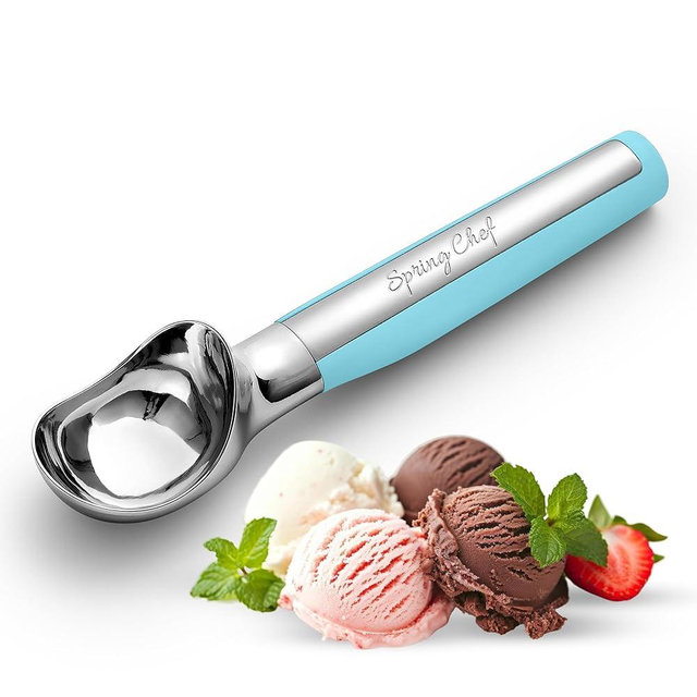 Spring Chef Heavy Duty Metal Ice Cream Scoop - Dishwasher Safe Ice Cream Scooper, Commercial Icecream Scoop Spade, Professional Kitchen Tool for Gelato, Melon, Sundae, Cookie Spoon - Aqua Sky