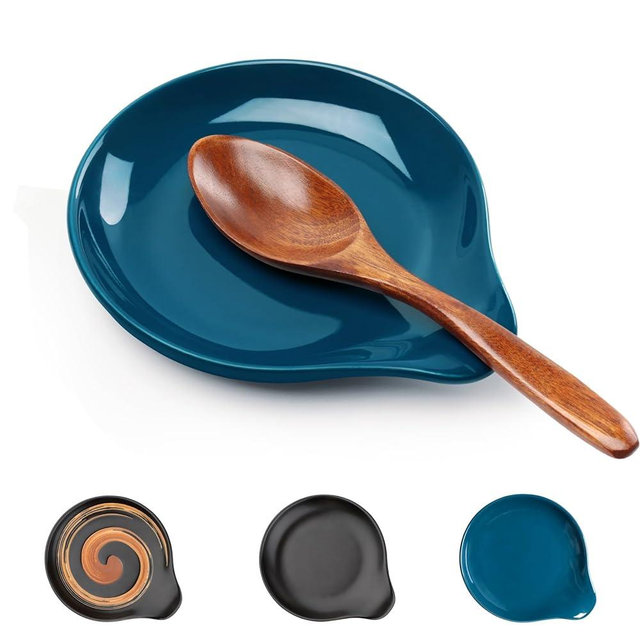 VanlonPro Ceramic Spoon Rest, 5 Inch Spoon Holder for Stove Top, Kitchen Counter, Utensils, Ladle, Coffee Spoons, Cooking spoons, Spatula, Tongs, Heat-Resistant, Housewarming Gifts, Navy Blue