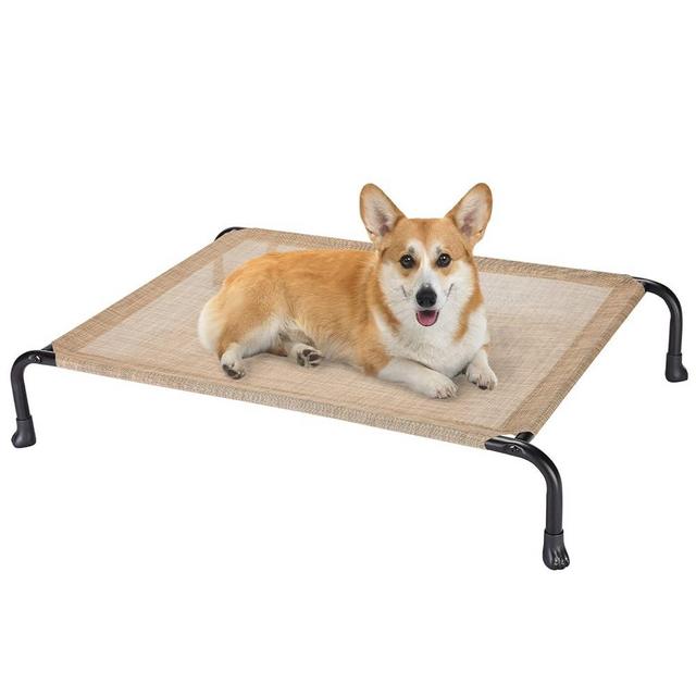 Veehoo Outdoor Elevated Dog Bed, Cooling Raised Dog Cots Beds with No-Slip Feet, Durable Pet Bed for Large Medium Dogs, Washable & Chew Proof Mesh Fabric Cots for Indoor Outdoor, Medium, Beige Coffee