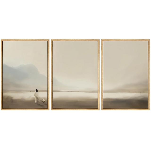 MUDECOR Framed Wall Art Print Set Serene Coastal Landscape Minimalist Illustrations Modern Art Boho Decorative Colorful Chic for Living Room, Bedroom, Office - 24"x36"x3 Natural