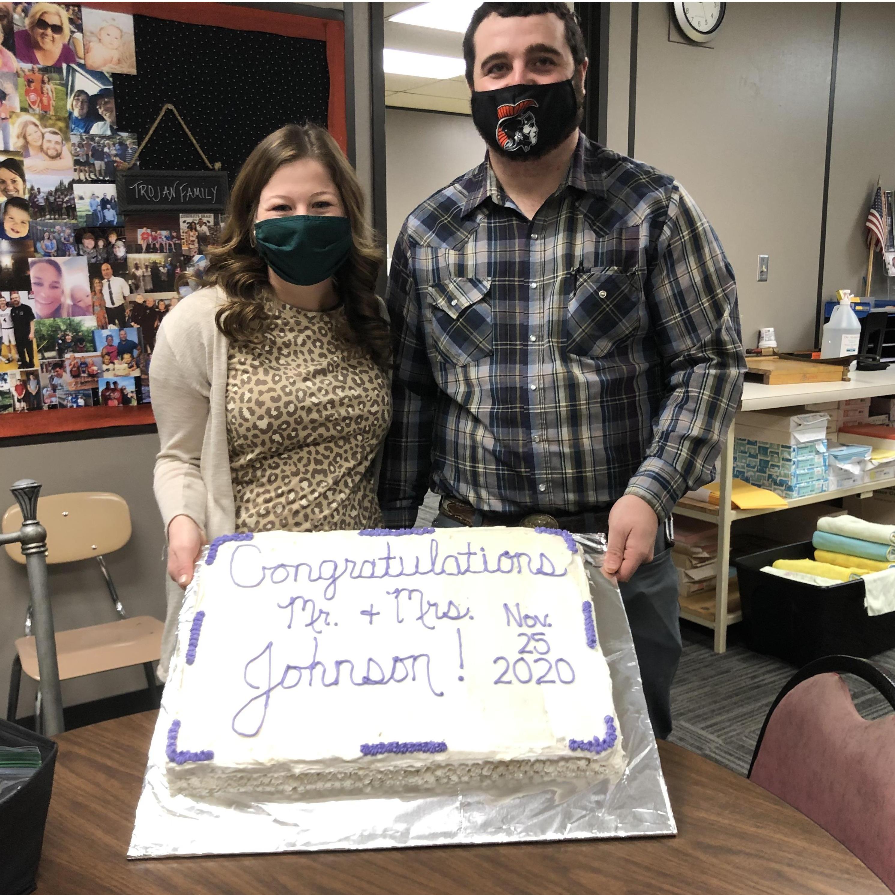 November 2020- First day back to work and a surprise wedding cake from our coworkers!