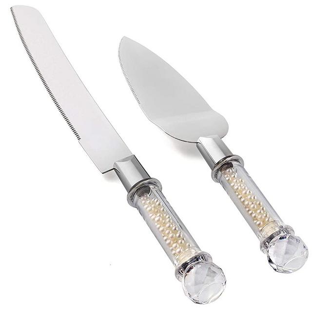Homi Styles Wedding Cake Knife and Server Set | Plastic Faux Ivory Pearl filled Handles & Premium 420 Stainless Steel Blades | Cake Cutting Set for Wedding Cake, Birthdays, Anniversaries, Parties