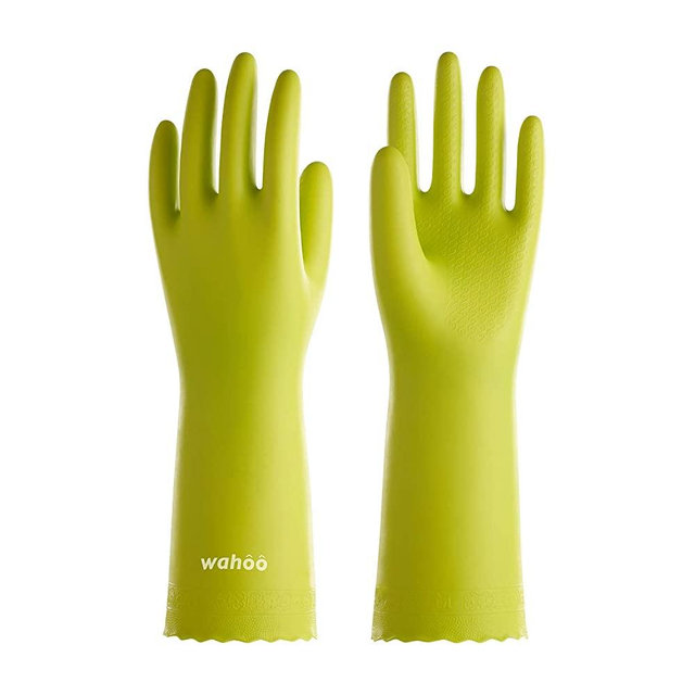 LANON Wahoo Series Reusable Cleaning Gloves PVC Dishwashing Gloves, Cotton Flock Liner, Non-Slip Household Gloves for Gardening, Kitchen, Waterproof, Medium, Intertek Listed