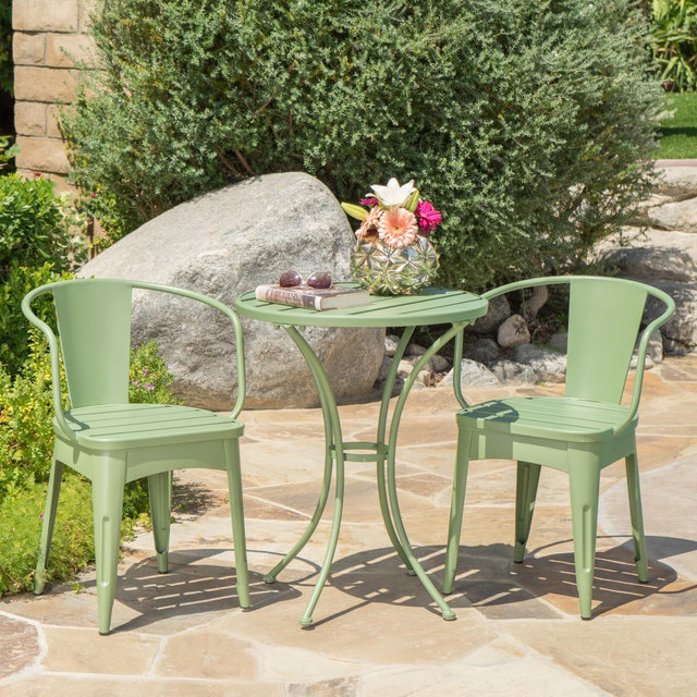 Colmar 3pc Cast Iron Patio Bistro Set - Matte Green - Christopher Knight Home
