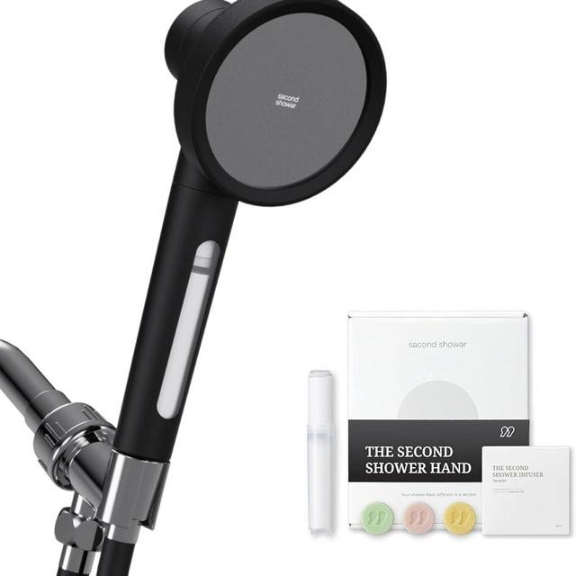 SecondShower Hand Clinically Proven Filtered Shower Head for Skin Health, High Pressure Handheld with NSF Certified Filtration for Hard Water, Natural Vitamin C Shower Filter (Matte Black)
