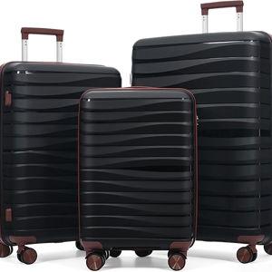 Merax Luggage Sets 3 Piece, Hardshell Lightweight Suitcase with Spinner Wheels, BLACK+ABS, 20/24/28 Inch