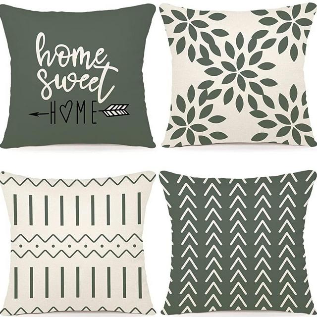 YCOLL Pillow Covers 18x18 Set of 4, Modern Sofa Throw Pillow Cover, Decorative Outdoor Linen Fabric Pillow Case for Couch Bed Car 45x45cm
