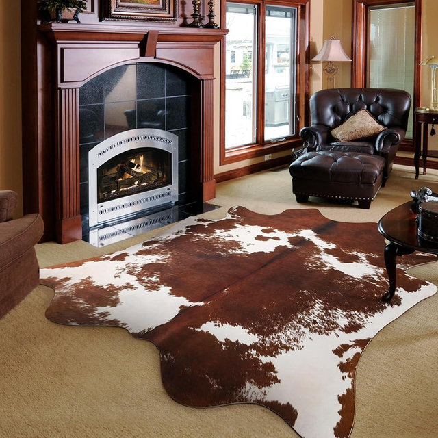 LYENDOS Cowhide Rug 4.7 x 5.2 Feet, Cow Hide Durable No-Slip Backing, Faux Cowhide Thickened Elastic, for Bedroom Living Room Home Office Western Decor