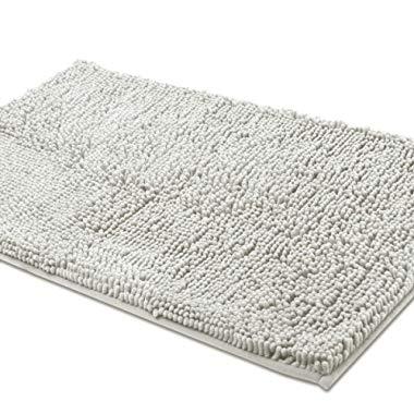 ITSOFT Non Slip Shaggy Chenille Soft Microfibers Bathroom Rug with Water Absorbent, Machine Washable, 21 x 34 Inches Light Gray