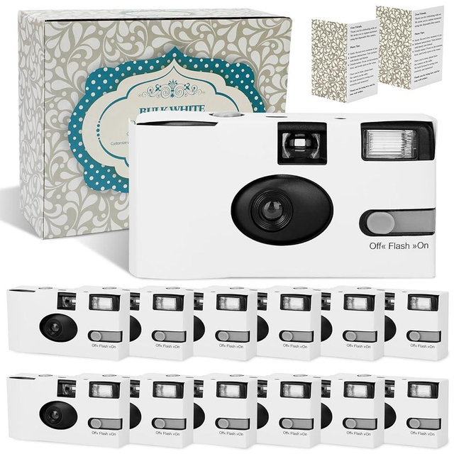 Entallor 12 Pack Disposable Cameras Bulk for Wedding, White Single-Use 35mm Film Disposable Camera with Flash, ISO 400 17 Exposures for Outdoor Travel Gathering Anniversary Birthday Party Supplies