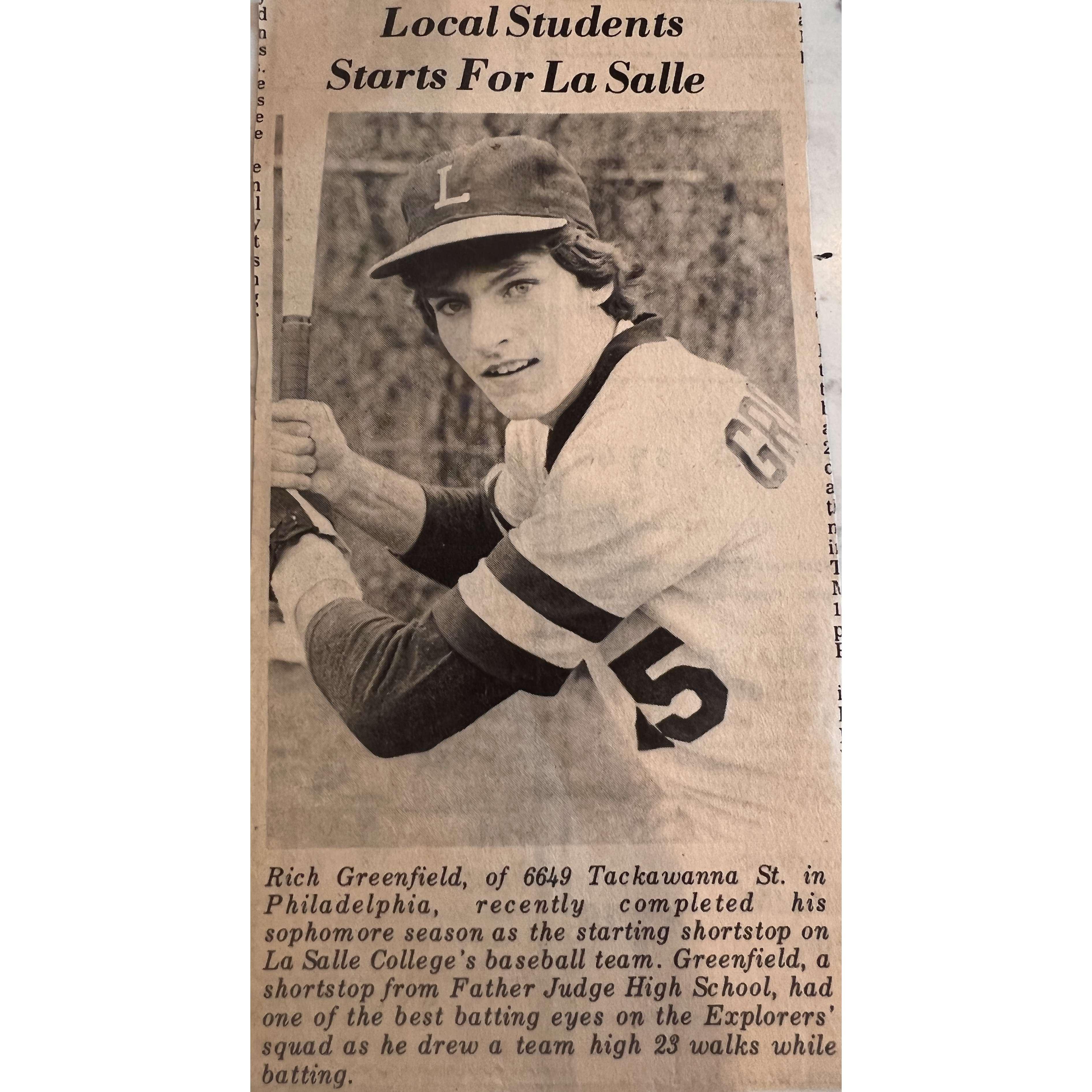 Sophomore Baseball season at LaSalle U - Look out Mets, here I come! 1977