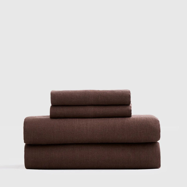 European Linen Sheet Set - King - Espresso - W/ Top Sheet