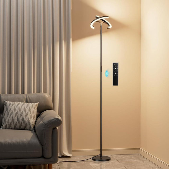 PreeOtti LED Floor Lamp - 70" Tall Modern Standing Lamp with 2 Rotatable Lights, Remote & Touch Control, 24W Bright Stepless Dimmable, Ideal for Living Room Bedroom Office(Black)