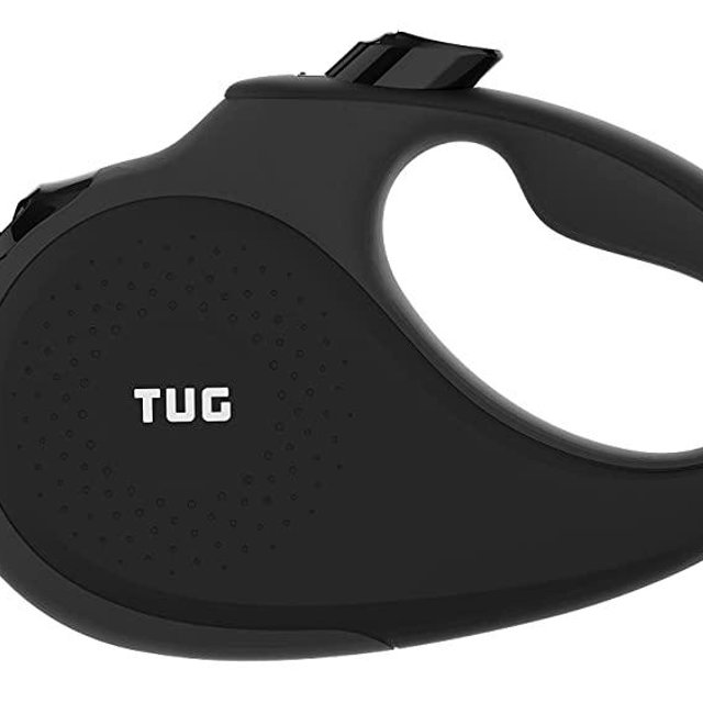 TUG 360° Tangle-Free, Heavy Duty Retractable Dog Leash for Up to 110 lb Dogs; 16 ft Strong Nylon Tapen; One-Handed Brake, Pause, Lock (Large, Black)