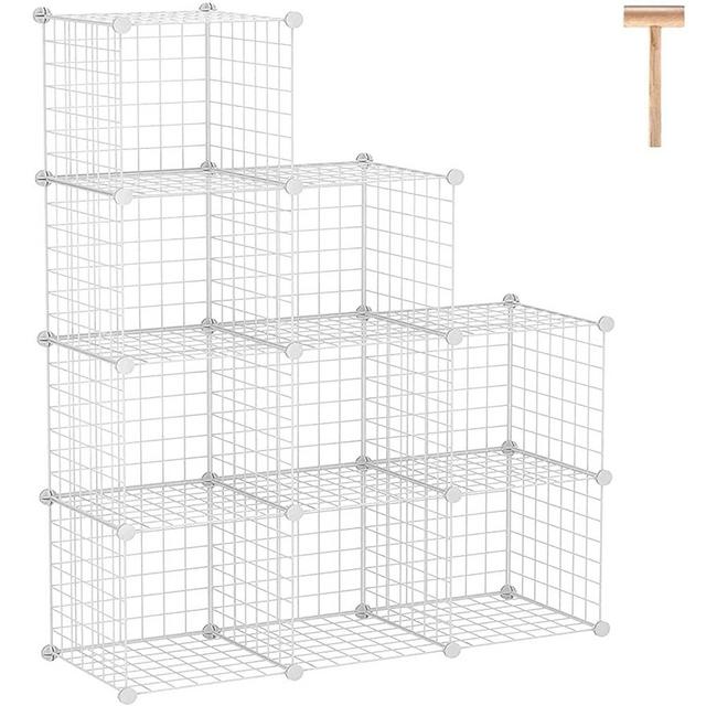 C&AHOME Wire Cube Storage Organizer, 9-Cube Grids Storage Organizer, Storage Bins Shelves, Modular Shelving, Ideal for Living Room, Bedroom, Office 36.6”L x 12.4”W x 48.4”H White