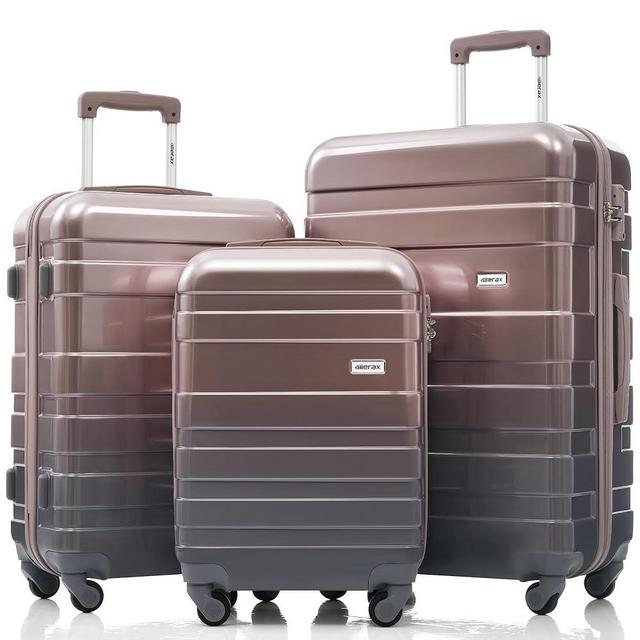 Merax 3 Pcs ABS Hardside Luggage Sets TSA Lock Spinner Wheel Suit Case, Metallic Golden, 20/24/28 Inch