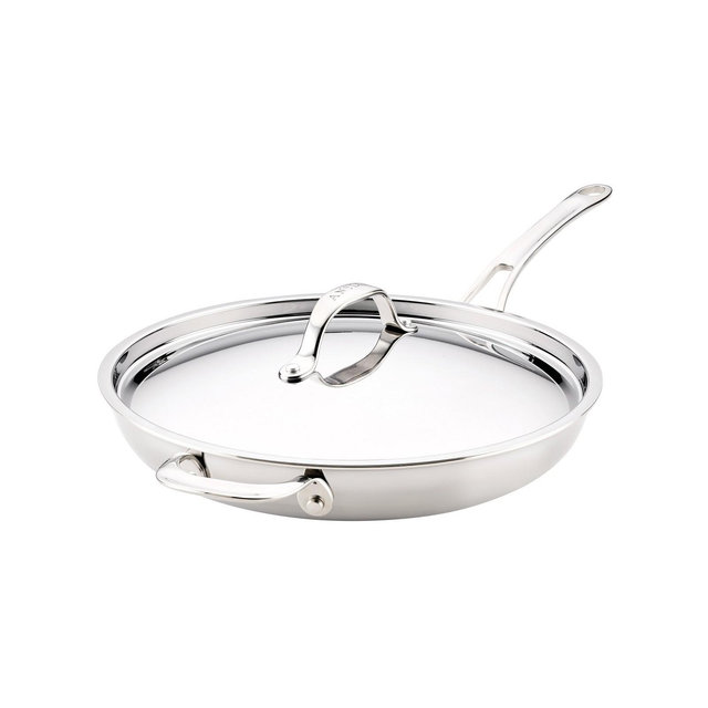 Anolon EverLast Stainless Steel 12.5" Tri-Ply Clad Covered Frying Pan, Exclusively at Macy's