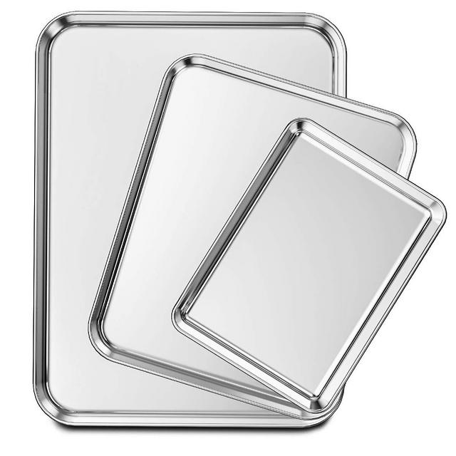 Wildone Baking Sheet Set of 3, Stainless Steel Cookie Sheet Baking Pan, 9/12/16 Inch, Non Toxic Heavy Duty Easy Clean