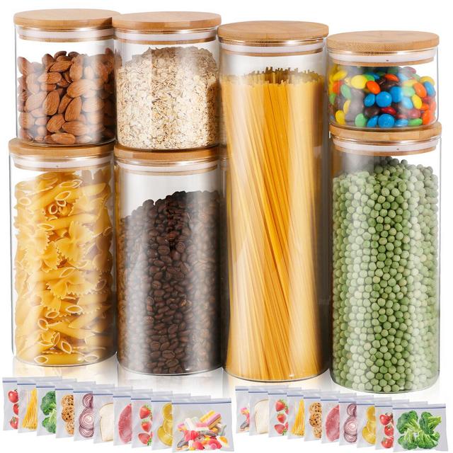 Food Container Jar With Bamboo Lids Set Of 7