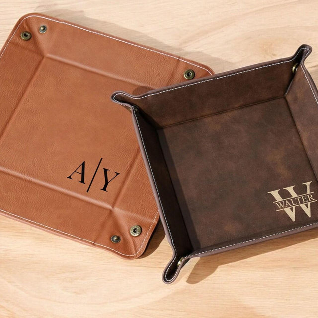 Personalized Leather Valet Tray, Engraved Vegan Leather Tray, Christmas Gifts, Monogram EDC Tray, Engraved Catch All Tray, House Gifts