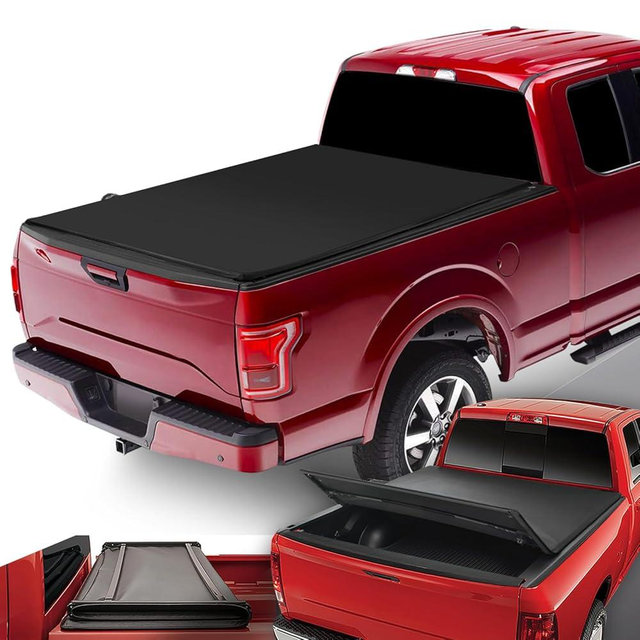 DNA Motoring TTC-TRISOFT-006 Pickup Truck Bed Soft Tri-Fold Adjustable Tonneau Cover Compatible with 04-14 Ford F150 6.5Ft Fleetside Bed