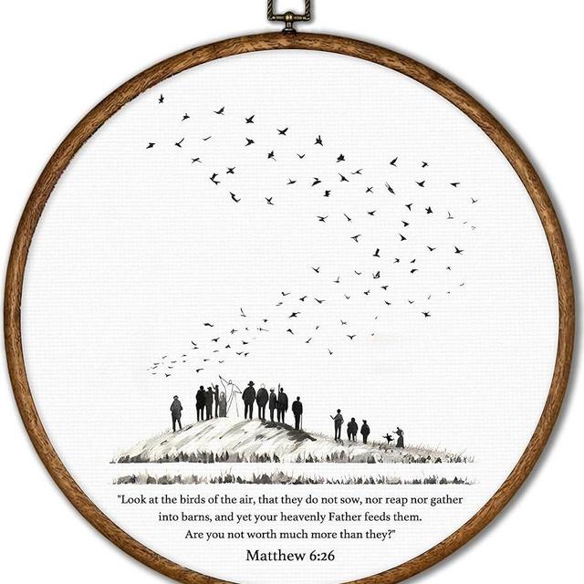 BEZBEX Matthew 6:26 Wall Art Decor, Look at the Birds Christian Bible Verse Wall Art Religious Home Decor, Rustic Canvas Hanging Prints for Bedroom Office Living Room, 10X10-18