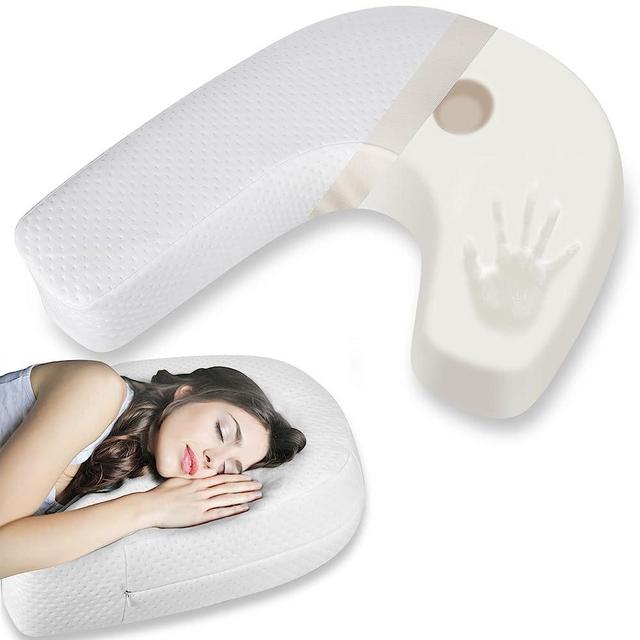 AMZDOTD Side Sleeper Pillow Body Pillow for Adults, Cervical Memory Foam Pillow with J-Shaped Contoured Support for Neck Back Shoulder Pain Relief with Removable Washable Pillowcase