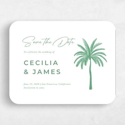 White Rounded Wedding Save the Date - Seaview Landscape