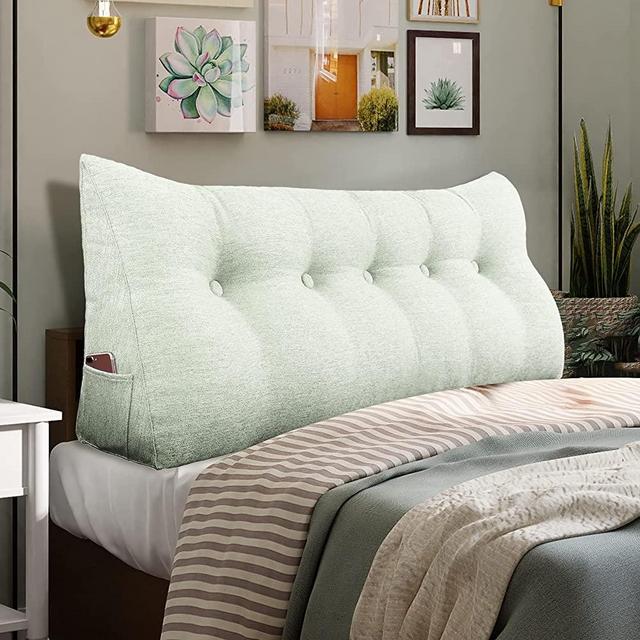 WOWMAX Headboard Pillow for California King Size Bed, Multifunctional Upholstered Headboard Pillows, Triangular Long Wedge Pillow for Wall No Need to Assembly Grey-Beige