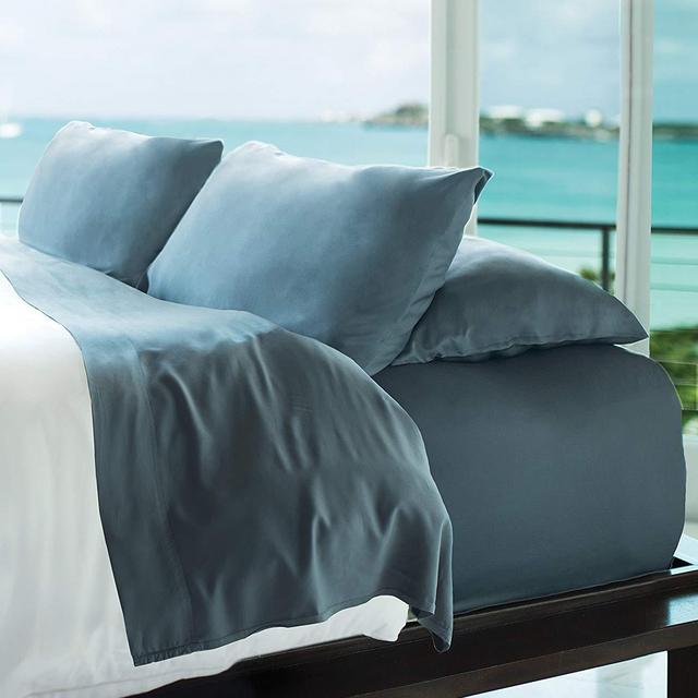 Cariloha Resort Bamboo Sheets 4 Piece Bed Sheet Set - Luxurious Sateen Weave - 100% Viscose from Bamboo Bedding (Blue Lagoon, King)