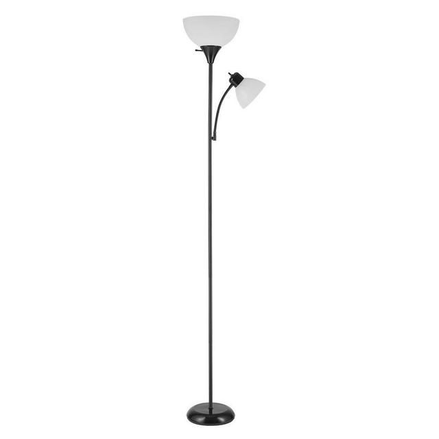Globe Electric 67135 72" Torchiere Floor Lamp + Adjustable Reading Light, Matte Black, Frosted Plastic Shade, 3-Step Rotary Switch on Floor Lamp Socket, Home Improvement, Home Office Accessories