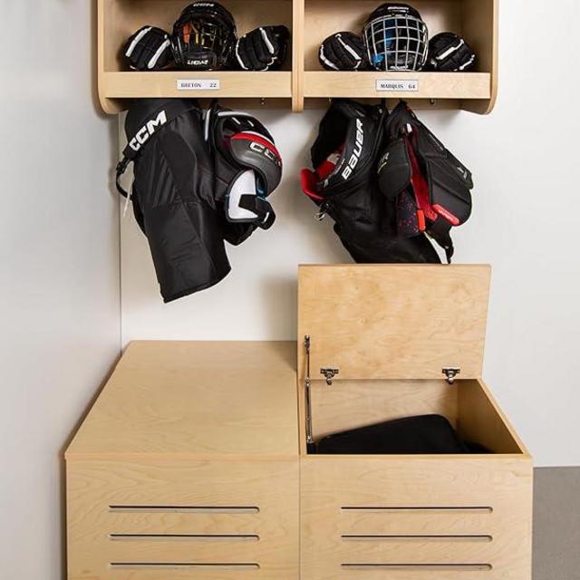 MEQ Locker Pro Home - Premium Hockey Sports Gear Storage Solution : Keep Your Equipment Organized in Your Own Personalised Space (Full Unit Including Skate Holders), Light Oak