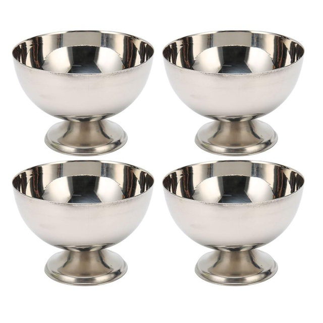Ice Cream Bowls Set 4pcs Footed Bowls Fruit Salad Pudding Dessert Cup, Stainless Steel Reusable Dessert Cups Set for Sundae Fruit Snack Party, Small Ice Cream Footed Yogurt Prep