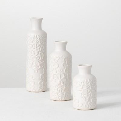 Sullivans Set of 3 Bud Vase 10"H, 7.5"H5.5"H White