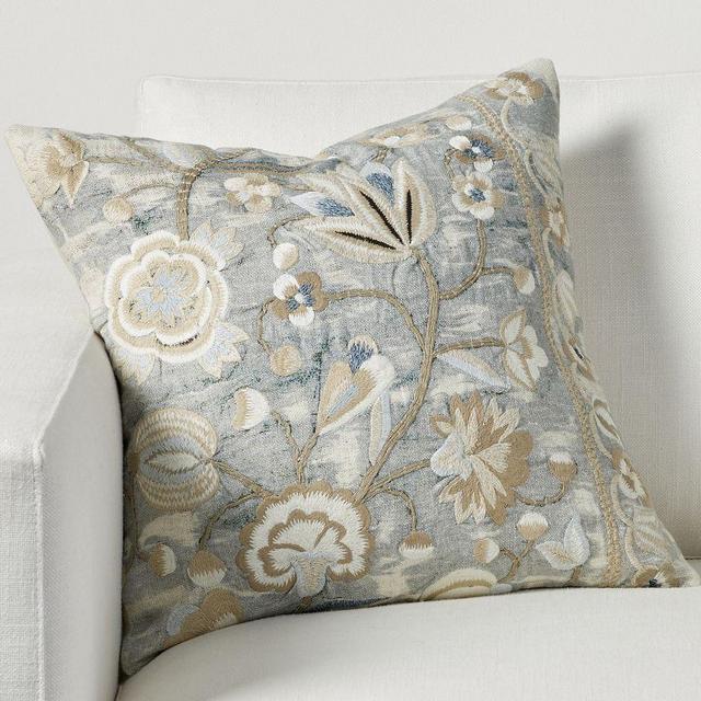 Sonya Embroidered Pillow Cover, 18" x 18", Blue Multi