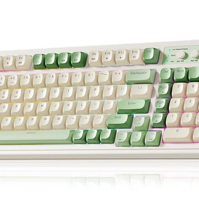 AULA S99 Gaming Keyboard, Wireless Computer Keyboards, Tri-Mode Bluetooth/2.4GHz/USB-C Custom Creamy Keyboard with Number Pad, RGB Backlit Media Knob Cute Programmable Keyboard for PC Gamer - Green
