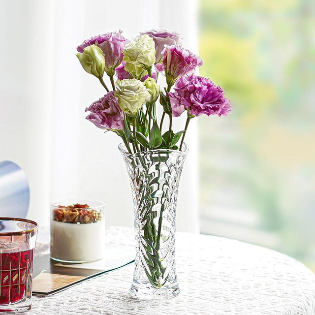 Transparent Glass Vase -6.5inch Crystal Flower Vase for Modern Table Shelf Home Decor, Fit for Fireplace Bedroom Kitchen Living Room Centerpieces Office Desk
