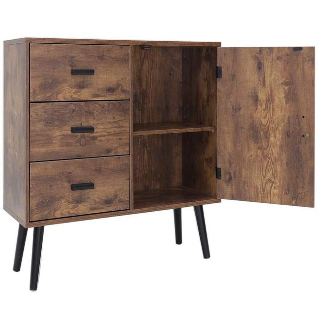 IWELL Mid-Century Storage Cabinet with 3 Large Drawers & 1 Side Cabinet with Adjustable Shelf, 31.5" L Free Standing Sideboard, Cupboard, Drawer Dresser, TV Console Stand for Living Room Rustic Brown