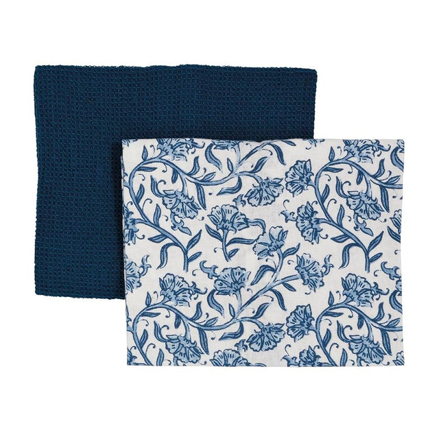 Mud Pie Cotton Blue Floral Stripes Towel Set