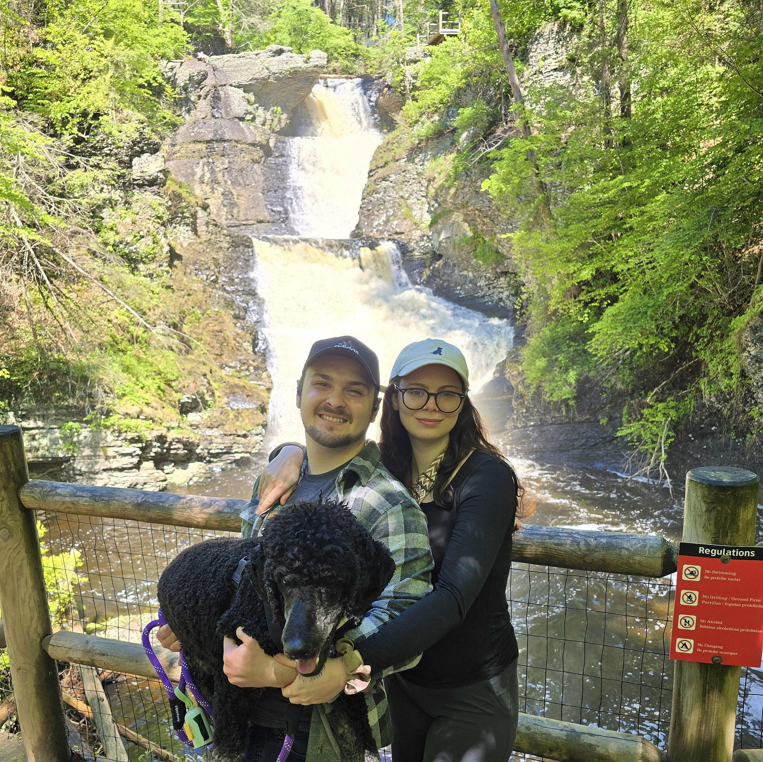 David, Olivia, and Winnie exploring Raymondskill Falls.