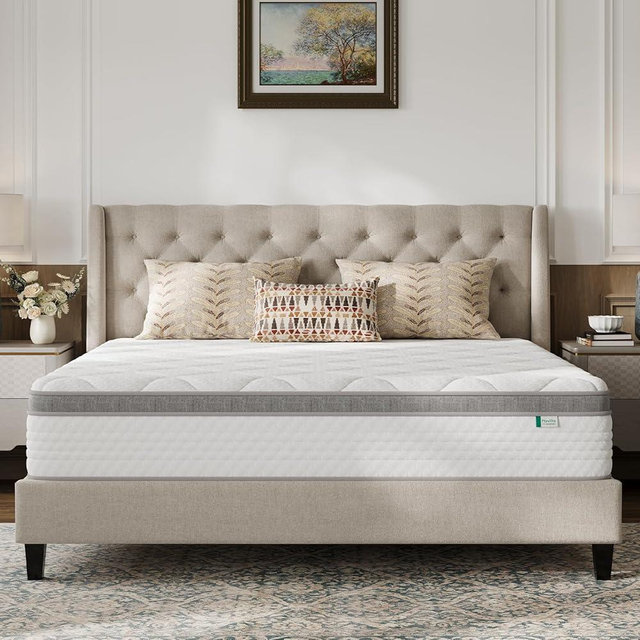 Novilla King Size Mattress 12 Inch, Hybrid Mattress with Zoned Pocketed Smart Coils, Hip & Lumbar Support, Motion Isolation Design, Medium Firm in a Box