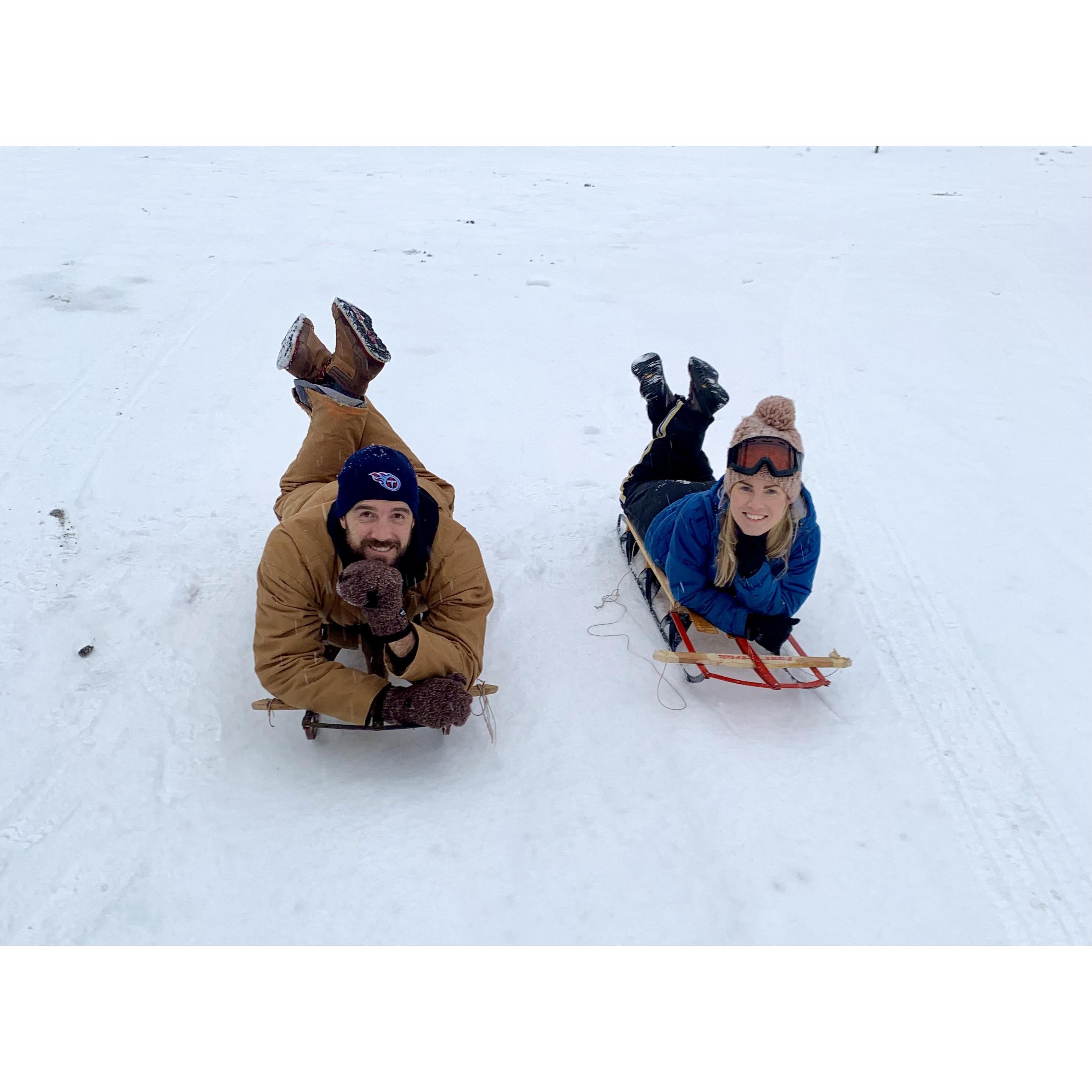 Sledding during SNOW WEEK 2021 in Nashville.