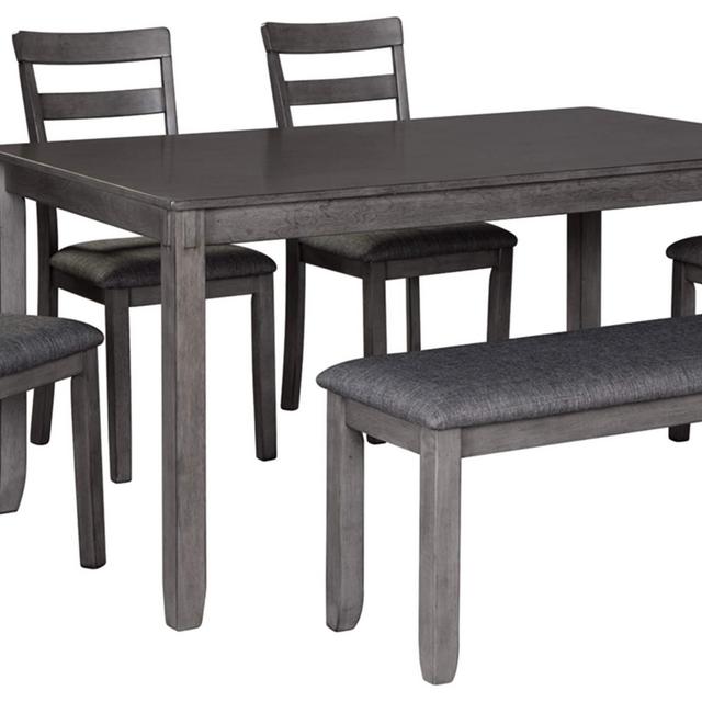 Signature Design by Ashley Bridson Modern 6 Piece Dining Set, Includes Dining Table, 4 Chairs Bench, Gray